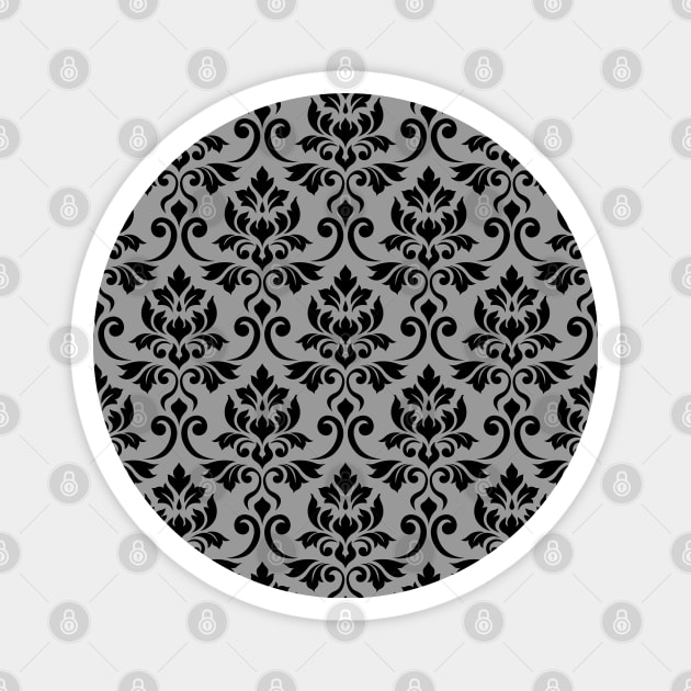 Feuille Damask Black on Gray Pattern Magnet by NataliePaskell